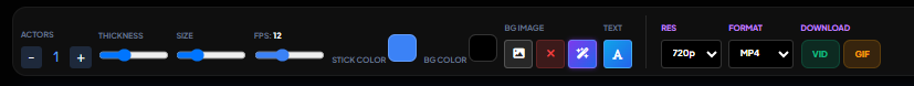 Stick Studio Pro top toolbar showing the Actors, BG Image, Text and Export controls